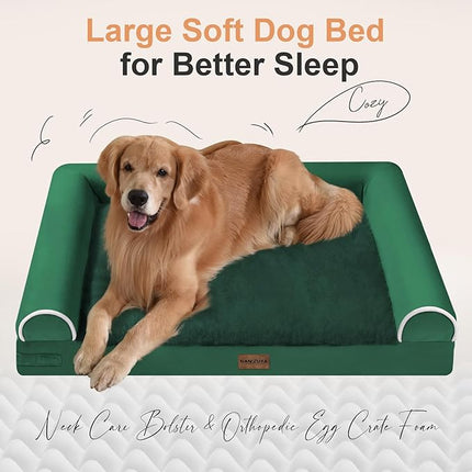 Large Dog Bed Orthopedic Washable: Beds Bolster XL Bed Big XLarge Dogs Egg Crate Foam Couch Sofa Waterproof with Removable Cover - Emerald