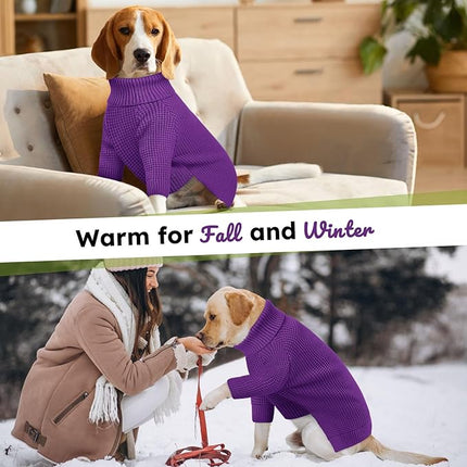Queenmore Small Dog Sweater, Long Sleeve KnitSweater with Check Pattern, Warm Plaid Doggie Sweaters for Small Medium Dogs, Solid Pull-on Cat Knitwear, Purple S