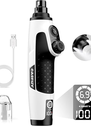 Casfuy Smart 6-Speed Dog Nail Grinder - 50% More Power Pet Nail Grinder with 2 LED Lights Quiet Rechargeable Electric Dog Nail Trimmers File Toenail Grinder for Large Medium Small Dogs & Cats (White)