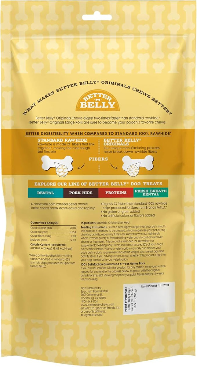 Better Belly Highly Digestible Rawhide Large Roll ChewS, 3 Count (Pack of 1)