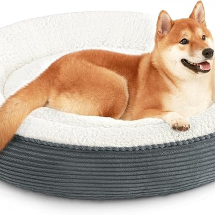 Love's cabin Round Donut Cat and Dog Cushion Bed, 36in Pet Bed for Medium or Large Dogs, Anti-Slip Water-Resistant Bottom, Super Soft Durable Pet beds, Washable Cat Bed Stripe Bluish Grey