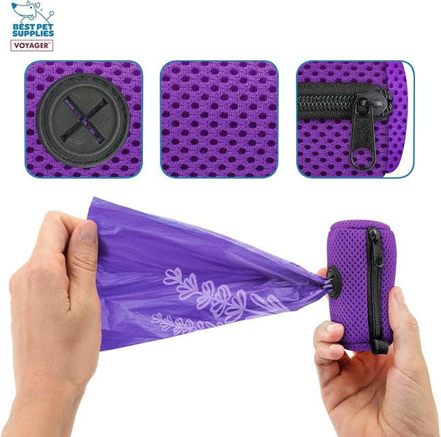 Best Pet Supplies 2-Pack Dog Poop Bag Holder Leash Attachment, Color, Reusable Mesh Dispenser Pouch for Travel, Walking, Park, and Outdoor Use, Soft and Durable with Clip-On - Mesh Purple