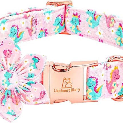 Lionheart glory Dog Collar with Flower Dinosaurs Print Collars for Large Dogs, Spring Summer Cute Duty Adjustable Dog Flowers Collar Puppy Collars Bows Pet Gift