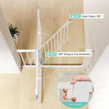 COMOMY 30" Tall Baby Gate for Stairs Doorways, Fits Openings 29.5" to 46" Wide, Auto Close Extra Wide Dog Gate for House, Pressure Mounted Easy Walk Through Pet Gate with Door, White