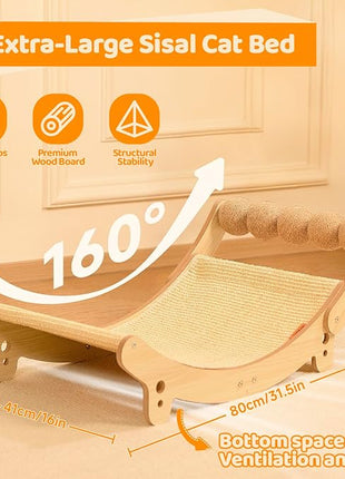 Cat Scratcher Sisal Cat Bed with Ball Toy Large Hammock Cat Scratchers for Indoor Cats Adults Scratching Board for Cat Scratch Pad Furniture Protector Lounger