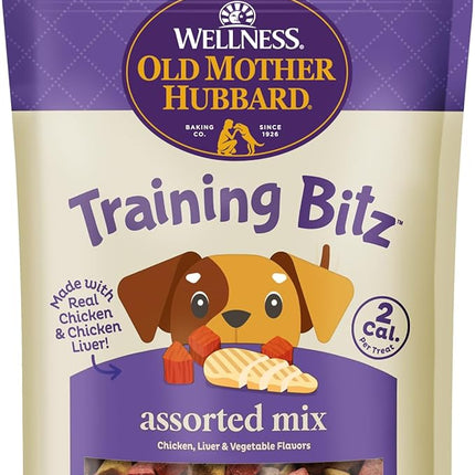 Old Mother Hubbard Wellness Training Bitz Assorted Mix Dog Biscuits, Natural, Training Treats, Three Flavors, Small Size, (8 Ounce Bag)