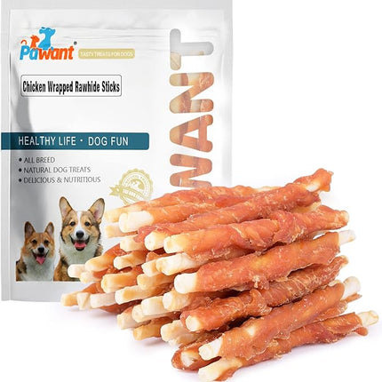 Puppy Training Snacks Dog Chews Treats Chicken Wrapped White Rawhide Sticks 0.5lb