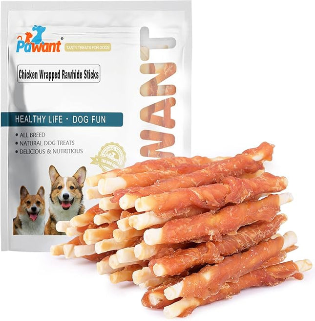 Puppy Training Snacks Dog Chews Treats Chicken Wrapped White Rawhide Sticks 0.5lb
