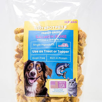 hotspot pets Freeze Dried Salmon Treats for Cats & Dogs -Made in USA-1LB Resealable Big Bag -Single Ingredient, High Protein, All Natural Grain-Free- Perfect for Training, Topper or Snack
