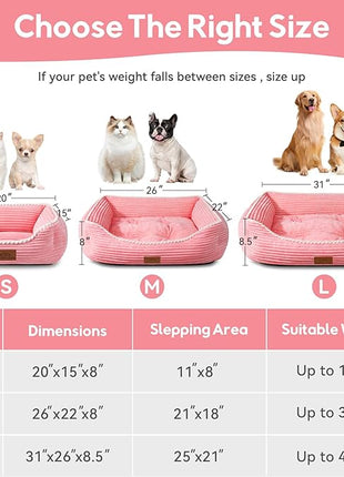 Cat Dog Bed for Pets, Rectangle Pet Bed Gift for Puppy and Kitten, Machine Washable Calming Fluffy Pet Couch Sofa for Indoor Outdoor, Portable Soft Cat Bed with Non-Slip Bottom (Small, Pink)