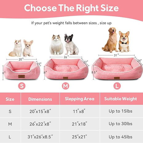 Cat Dog Bed for Pets, Rectangle Pet Bed Gift for Puppy and Kitten, Machine Washable Calming Fluffy Pet Couch Sofa for Indoor Outdoor, Portable Soft Cat Bed with Non-Slip Bottom (Small, Pink)