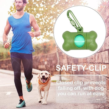 Dog Poop Pickup Bags Holder Dispenser with Leak-Proof Scented Doggy Waste Bags and Carabiner with Safety Lock Plus Hook and Loop Fastener Never Loose on Leash Lead Again (1 Holder 195 Bags, Green)