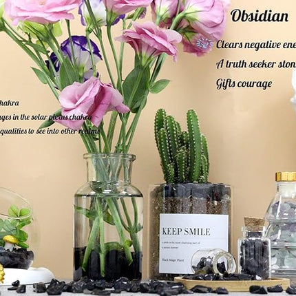 1lb Obsidian Aquarium Gravel Rocks Natural Tumbled Healing Crystal Chips Bulk Gemstones Tumbled Crushed Stones for Fountain Vase Filler Planters Decorative Fish Tank Potted Reiki Energy Balancing