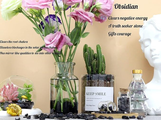 Obsidian Healing Crystal Chips Bulk Gemstones Sets Tumbled Crushed Stones Crushed Crystals Natural Rocks for Fountain Rocks Decoration Reiki Energy Balancing Meditation Aquarium Gravel 0.44lb