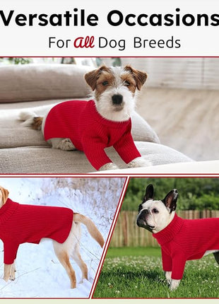 Queenmore XXL Dog Sweater, Long Sleeve Dog Sweaters, Turtleneck Dogs Sweaters for Large Breeds, Cold Weather Doggie Sweatshirt, Extra Large Pet Sweaters, Red 2XL