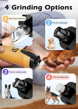 Casfuy 6-Speed Dog Nail Grinder – 50%+ Boost Power Dog Nail Trimmers Quiet with Dust Cap & 2 LED Lights & 2000mAh Battery & 4.8V Motor Electric Pet Toenail File Tool for Large Medium Small Dogs Cats