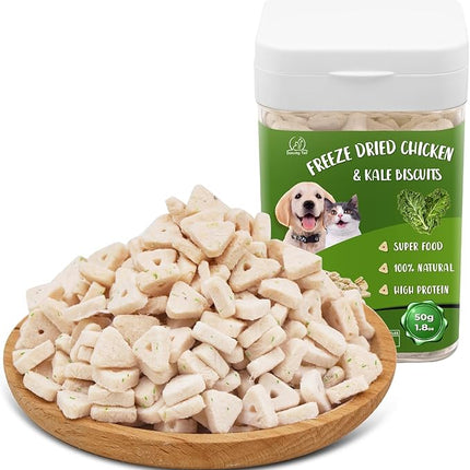 Freeze Dried Chicken & Kale Cube Cat & Dog Treats Biscuits, Dehydrated High Protein Weight Control Traing Treats for Small Dogs Cats 1.8 Ounce