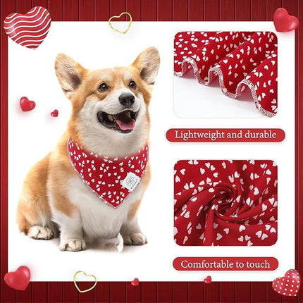 E-Clover Valentine Day Dog Bandana & Matching Scrunchie-Heart Dog Bandanas Red Pet Scarf Bib for Small Dogs Puppy Girl Boy Owner Valentines Mom Gift