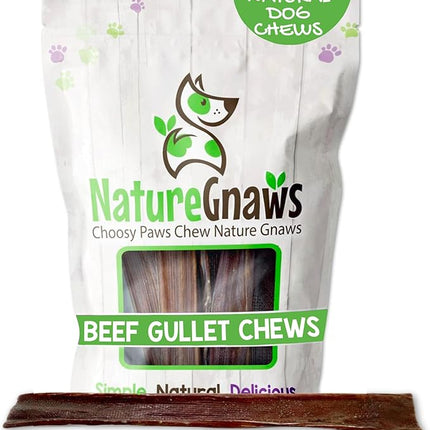 Nature Gnaws Beef Gullet Chews for Large Dogs 9-10" (20 Count) - Natural Beef Jerky Stick Dog Chew Treats - Rawhide Free