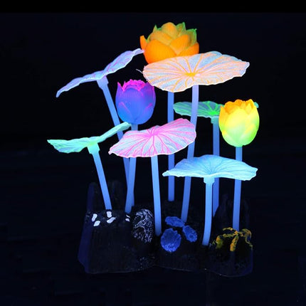 Glowing Fish Tank Decorations Plants, 4 pcs Glow Aquarium Decorations, Glowing Coral Plant Ornaments Lotus Kelp and Anemone
