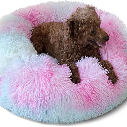 nononfish Puppy Bed for Calming Dog 19Inches Peach Anti-Anxiety Donut Bed for Small Size Dogs Washable Fits up to 15 lbs Pets