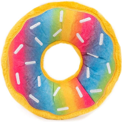 ZippyPaws Jumbo Donutz - Rainbow Plush Dog Toys for Aggressive Chewers, Summer Dog Pride Accessories