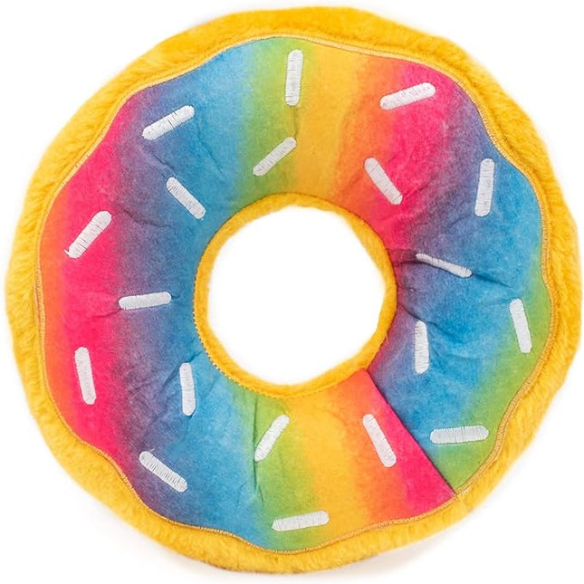ZippyPaws Jumbo Donutz - Rainbow Plush Dog Toys for Aggressive Chewers, Summer Dog Pride Accessories