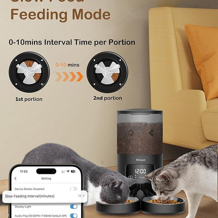 Automatic Cat Feeder 2 Cats - 5G WiFi Pet Feeder with APP Control, 6L Dry Food Dog Feeder with Blockage Alarms, 1-10 Meals Per Day