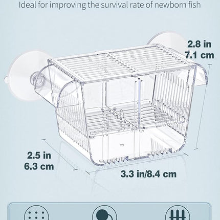 Pawfly Aquarium Breeding Box, Acrylic Fish Isolation Box with 6 Suction Cups, Aquarium Acclimation Hatchery Incubator for Baby Shrimp Betta Aggressive Fish Guppy (Small)