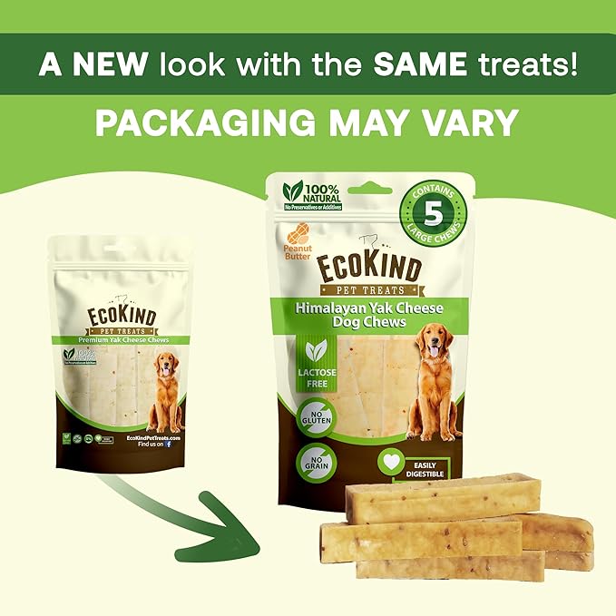 EcoKind Premium Gold Yak Cheese Himalayan Dog Chews, Healthy Dog Treats for Small Dogs, All Natural, High Protein Chew, Peanut Butter, Small - 8 Chews