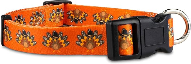 Limeloot Thanksgiving Dog Collar, Adjustable Fall Dog Collar in Small, Medium, and Large, Holiday Collar for Female and Male Dogs, Turkey, Medium
