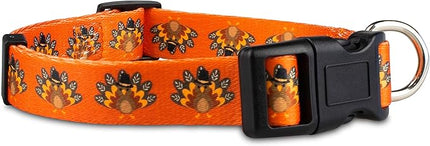 Limeloot Thanksgiving Dog Collar, Adjustable Fall Dog Collar in Small, Medium, and Large, Holiday Collar for Female and Male Dogs, Turkey, Small