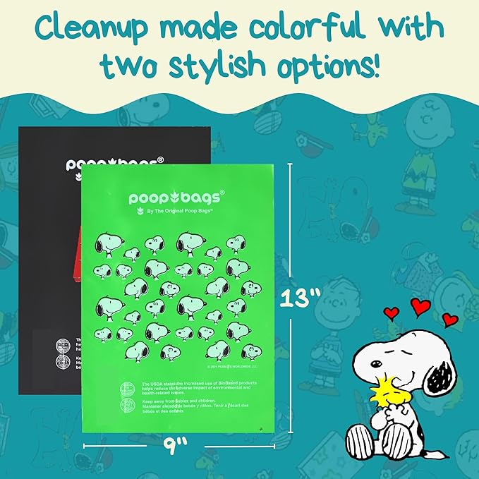 The Original Poop Bags® with Peanuts Snoopy Design | USDA Certified 38% Biobased Dog Waste Bags | Leak-Proof, Extra Thick, Strong & Unscented Pet Waste Rolls (720 Count)