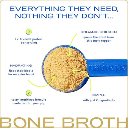 Native Pet Bone Broth for Dogs and Cats - Chicken Bone Broth Powder Dog Food Toppers for Picky Eaters - Provides Extra Nutrition for Joint Strength, Immune Support & Heart Health - 192 Scoops
