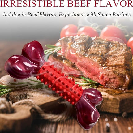 Apasiri Tough Dog Toys for Aggressive Chewers Large Breed, 2-Pack Dogs Chew Toys for Large Medium Dogs, Nylon and Rubber Dog-Bones for Teething Chew, Beef Flavor, for Doggo 20-80 lbs