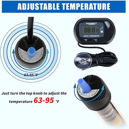 FREESEA 300 Watt Aquarium Fish Tank Heater with Aquarium Submersible Thermometer