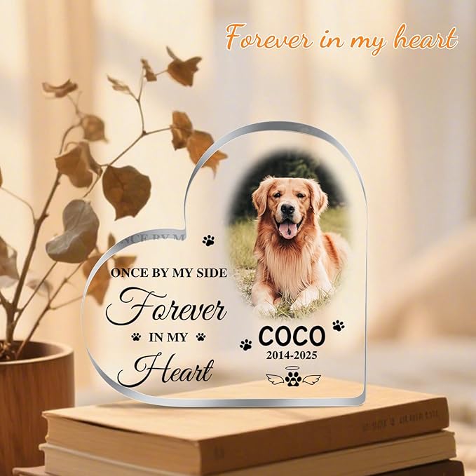 Pet Memorial Gifts Personalized Pet Memorial Plaque Loss of Dog Sympathy Gift Cat Memorials Gift for Loss of Cat Dogs Bereavement Passing Away Gifts Custom Pets Heart Shape Acrylic Plauqe