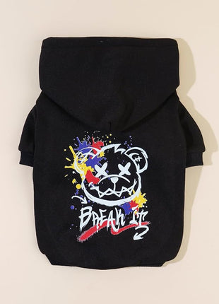 QWINEE Cartoon Bear Print Cat Hoodie Breathable Stretchy Sweatshirts with Hat Warm Cat Clothes for Small Medium Large Cats Dogs Multicolor M