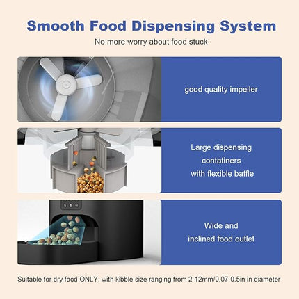 Automatic Cat Feeder, Cat Food Dispenser with 10s Voice Recorder, Pet Feeder up to 8 Meals per Day, Timed Feeder with Dry Food Sealed Ring (Black, 6L)