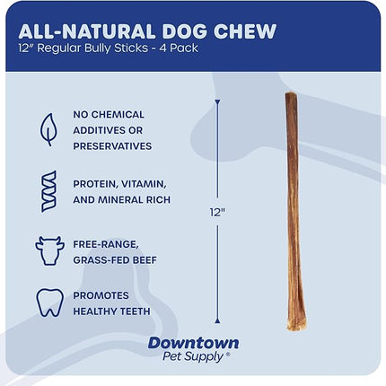 Downtown Pet Supply Bully Sticks - 12" REGULAR - 4 Pack -SOUTH AMERICA & TURKEY