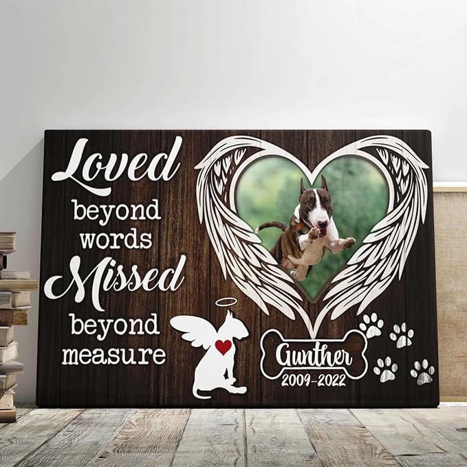 Dem Canvas Personalized Photo Canvas Prints, Custom Dog Loss Gifts, Loved Beyond Words Missed Beyond Measure, Pet Memorial Gifts, Dog Death Sympathy Gifts, Dog Loss Canvas Dog Grieving Gifts (18x12)