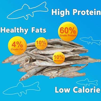 Amzey 3.5oz Minnows Dog Treats - Freeze Dried Minnows Cat Treats - High Protein & Premium Quality Training Treats - Bulk Package (1.6" to 2.8" Length Each)