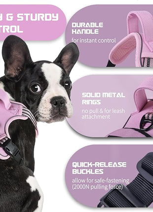 BUMBIN Dog Harness for Large Dogs, No Pull Adjustable No Choke Pet Vest with Dog Leash Fit Smart Reflective Pet Walking Harness for Training Easy Control Soft Handle Pink M