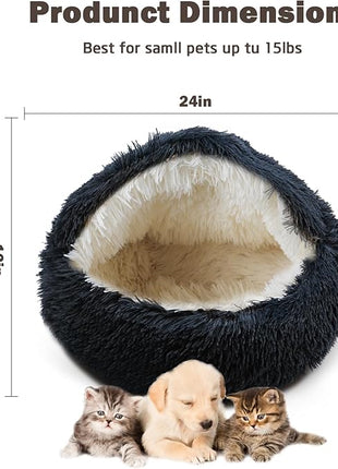 Cat Bed for Indoor Cats, Calming Cozy Cave with Self-Warming Plush, Entire Bed Machine Washable & Anti-Slip Base, Breathable Pet Bed for Small Cats&Dogs All Seasons (Dark Gray, 24 * 24inch)