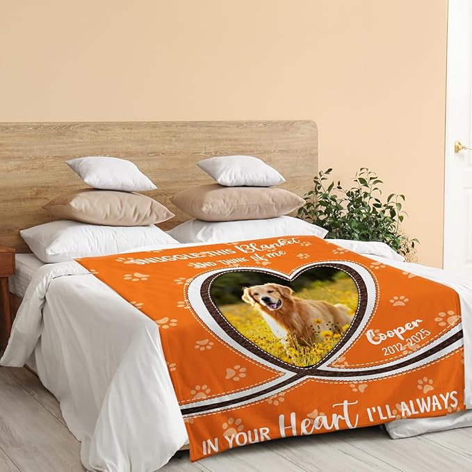 Pet Memorial Gifts, Personalized Dog Blanket with Photo Name, Dog Memorial Gifts for Loss of Dogs, Customized Pet Memory Blanket, Sympathy Gift for Loss of Dogs Cat, Remembrance Bereavement Gift