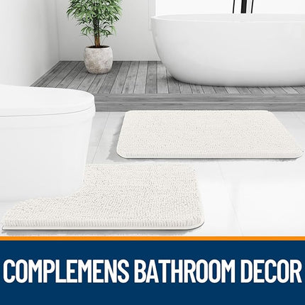 OLANLY Bathroom Rugs 70x46, Extra Soft Absorbent Chenille Bath Rugs, Rubber Backing Quick Dry, Machine Washable Bath Mats for Bathroom Floor, Tub and Shower, Home Decor Accessories, Ivory