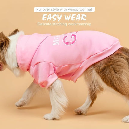 BINGPET Dog Hoodie,Mommy's Girl Lettered Dog Sweatshirt Puppy Sweater Hooded with Leash Hole,Warm Soft Fleece Winter Coat Pet Clothes for Medium Large Dogs Girl,Pink,L