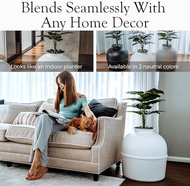 Secret Litter Box by Bundle & Bliss - Hidden Litter Box Enclosure, Patented Design with Odor Control, Includes Faux Plant, Carbon Filter and Real Stones Vivid White