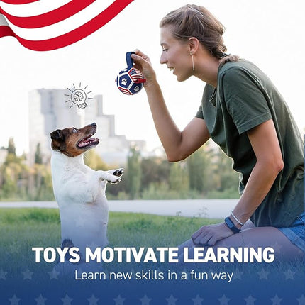 QDAN Puppy Balls, Dog Toys, Dog Balls with Straps for Small Breed, Soccer Ball for Dogs, Puppy Toys, Dog Birthday Gift (Flag, 3.5 inch)