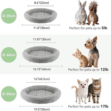LESYPET Cat Bed for Indoor Cats, Small Pet Bed Curl Sleep Cushion with Raised Pillow Around, Non-Slip Bottom Washable Pet Beds Mat for Small Pets Rabbit Hamsters, Round Diameter 11.8"